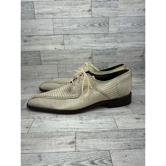 Stacy Adams Mens Lizard Print Leather Dress Shoes Tan Green Trim Lace Up Size 9M - Picture 4 of 15